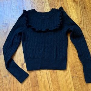 Doen Black Ruffle Crew Neck Sweater
